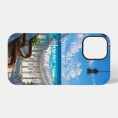 ハンモックとターコイズブルーの海のある海岸のベランダ iPhoneケース (裏面横)