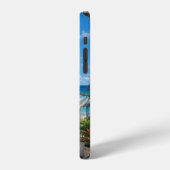 ハンモックとターコイズブルーの海のある海岸のベランダ iPhoneケース (左側面)
