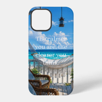 ハンモックとターコイズブルーの海のある海岸のベランダ iPhone 12 PROケース
