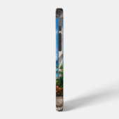 ハンモックとターコイズブルーの海のある海岸のベランダ iPhoneケース (左側面)