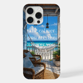 ハンモックとターコイズブルーの海のある海岸のベランダ iPhone 15 PRO MAXケース