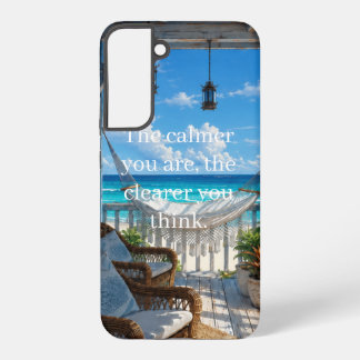 ハンモックとターコイズブルーの海のある海岸のベランダ SAMSUNG GALAXY S22+ケース