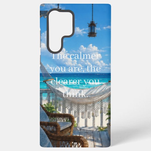 ハンモックとターコイズブルーの海のある海岸のベランダ SAMSUNG GALAXYケース (裏面)