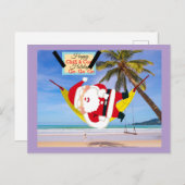 ハンモックとヤシの木を凍らせるサンタ ポストカード (正面/裏面)