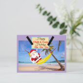 ハンモックとヤシの木を凍らせるサンタ ポストカード (スタンド正面)