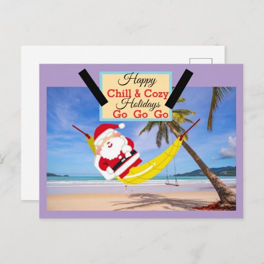ハンモックとヤシの木を凍らせるサンタ ポストカード (正面/裏面)