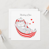 ハンモックにハートと一緒に横になった猫を想って カード (正面/裏面インサイチュ)