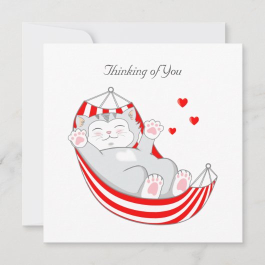 ハンモックにハートと一緒に横になった猫を想って カード (正面)