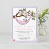 ハンモックの女の子のベビーシャワーの招待のブルネットの毛 招待状 (スタンド正面)