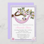 ハンモックの女の子のベビーシャワーの招待のブルネットの毛 招待状 (正面/裏面)