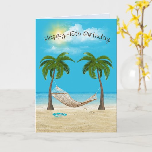 ハンモックオンビーチ45th誕生日 カード (黄色い花)
