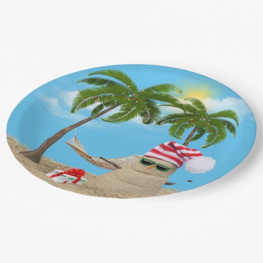 ハンモック付きトロピカルクリスマスサンドマン ペーパープレート (アングル)
