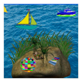 ハンモック海ビーチブルーポスター ポスター