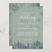 ハン素朴ター緑の森の雪の多い冬の結婚式 招待状 (正面/裏面)