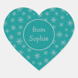 ハン絵を描ドホワイト&アクアスノーフレークonティール（緑がかった色）名 ハートシール