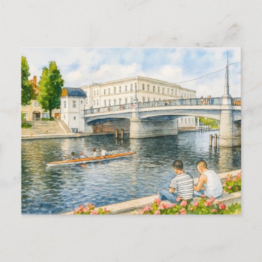 ハヴェルラント様式の水彩画で描かれた千年橋 シーズンポストカード (正面)