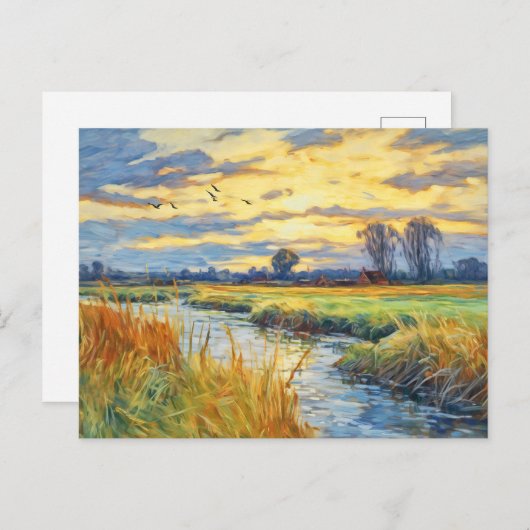 ハヴェル川の日没の反射 ポストカード (正面/裏面)