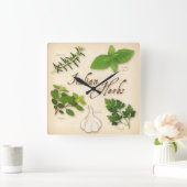 ハーイタリアンブ，バジル，オレガノ，パセリ，ニンニク スクエア壁時計 (ホーム)