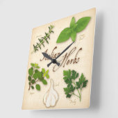 ハーイタリアンブ，バジル，オレガノ，パセリ，ニンニク スクエア壁時計 (傾斜)