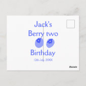 ハーイ、誕生日おめでとう！ブルーベリー２個分の特別なプレゼント、名前と日付を子供たちに贈るよ！ ポストカード (裏面)