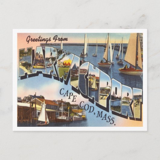 ハーウィクポート、ケープコッド、ミサからの挨拶。トラベル ポストカード (正面)