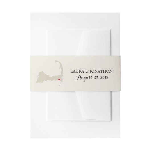 ハーウィッチケープコッドの地図とハート | 結婚s 招待状ベリーバンド (正面例)