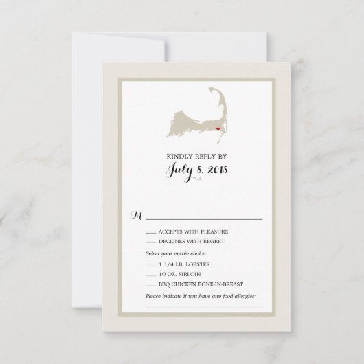 ハーウィッチケープコッドの地図 |ウェディングRSVPメニュー 出欠カード (正面)