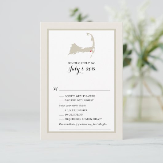 ハーウィッチケープコッドの地図 |ウェディングRSVPメニュー 出欠カード (スタンド正面)