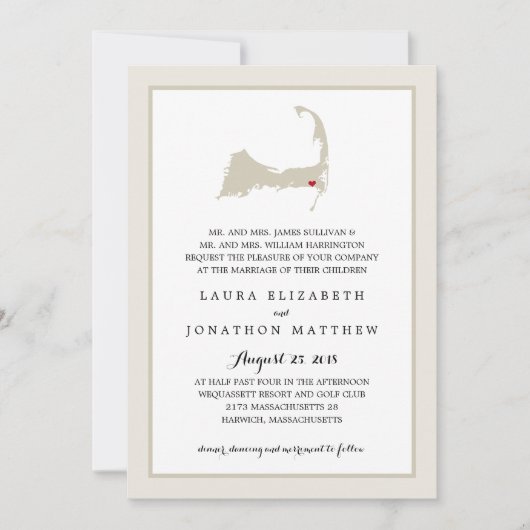 ハーウィッチケープコッドの地図 | 結婚s 招待状 (正面)