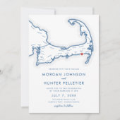 ハーウィッチポートケープコッドネイビーブルーミニマリスト結婚ズ 招待状 (正面)
