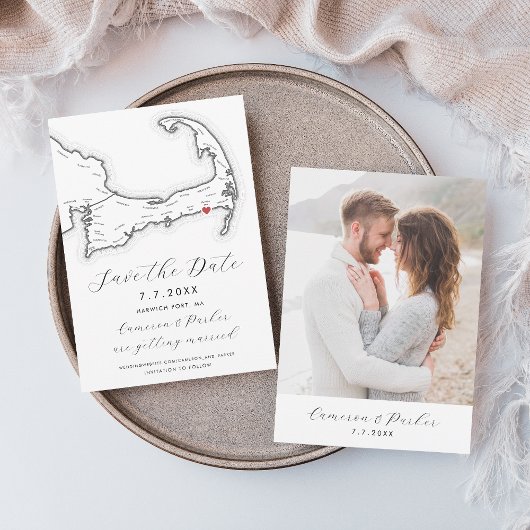 ハーウィッチポートMAケープコッド地図白黒結婚ズ セーブザデート