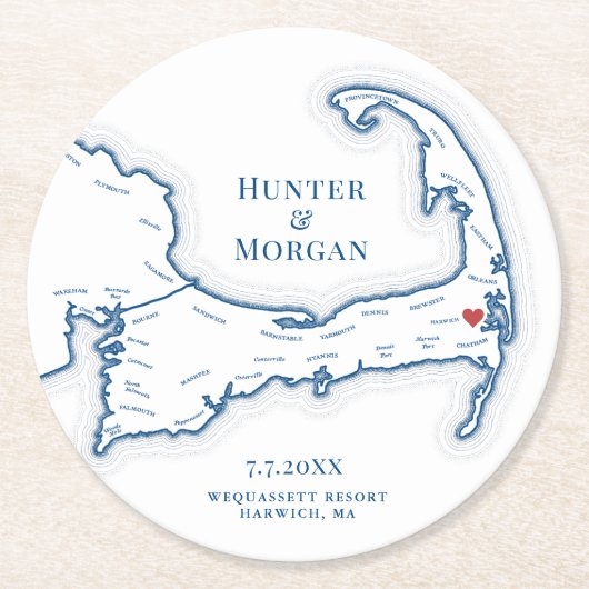ハーウィッチMAウェクエーセットリゾートケープコッド結婚ズ ラウンドペーパーコースター (正面)