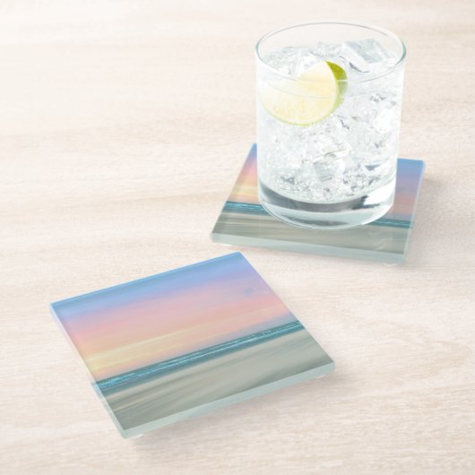 ハーグの抽象芸術のビーチの夕日 ガラスコースター (アングル)