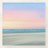 ハーグの抽象芸術のビーチの夕日 ガラスコースター (正面)