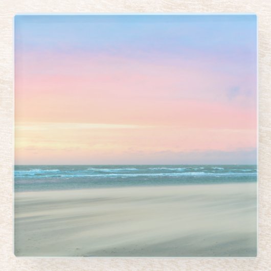 ハーグの抽象芸術のビーチの夕日 ガラスコースター (正面)