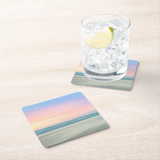 ハーグの抽象芸術のビーチの夕日 スクエアペーパーコースター (インサイチュ)