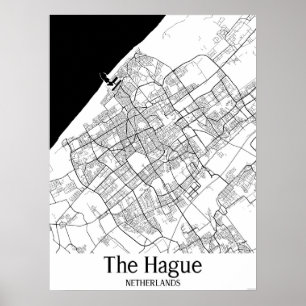 ハーグオランダ白黒地図ポスター ポスター