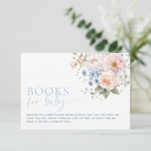 ハーグローブブルーフローラブックベビーリクエストカード 招待状 (スタンド正面)