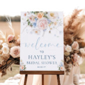 ハーグローブブルーフローラブライダルシャワーウェルカムサイン ポスター
