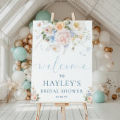 ハーグローブブルーフローラブライダルシャワーウェルカムサイン ポスター