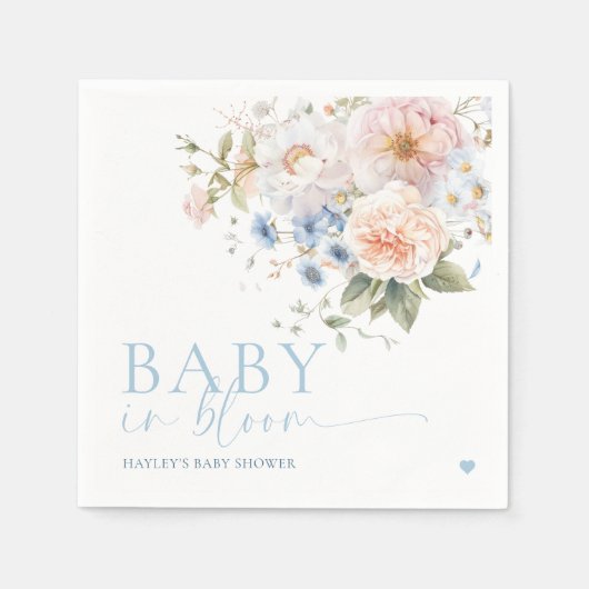 ハーグローブブルーフローラベビーイン開花ベビーシャワー スタンダードカクテルナプキン (正面)