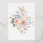 ハーグローブブルーフローラベビーイン開花ベビーシャワー 箔招待状 (裏面)