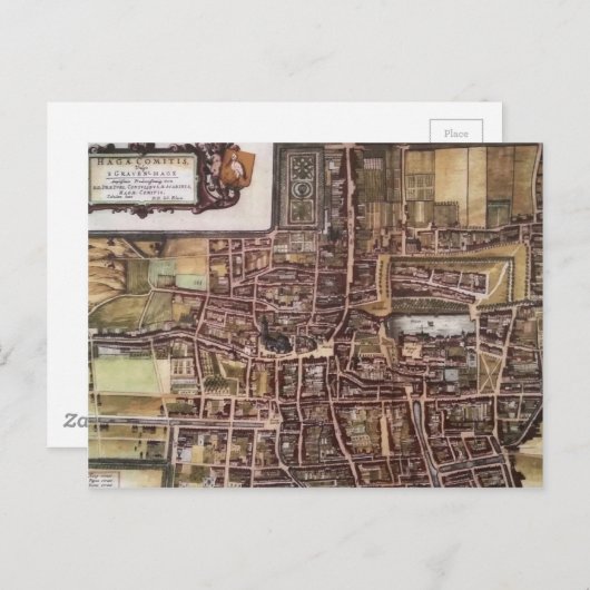 ハーグ1649のレプリカ市地図 ポストカード (正面/裏面)