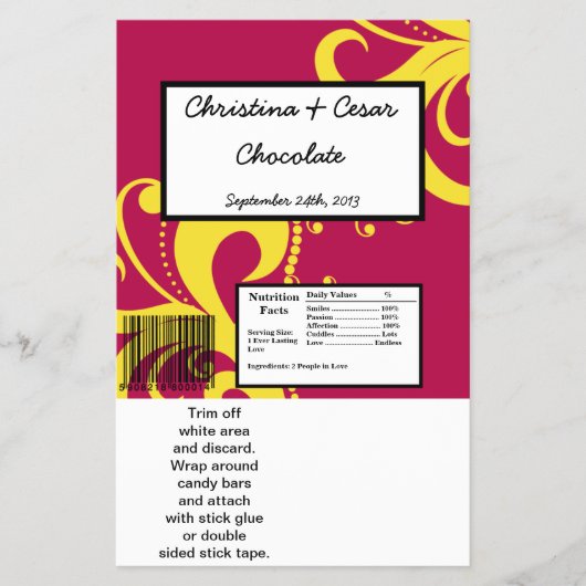 ハーシーの大きなバーのラッパー熱いピンク/黄色の渦巻き チラシ (正面)