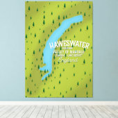 ハーズウォーター貯水池の旅行地図ポスター キャンバスプリント (インサイチュ (ウッドフロア))