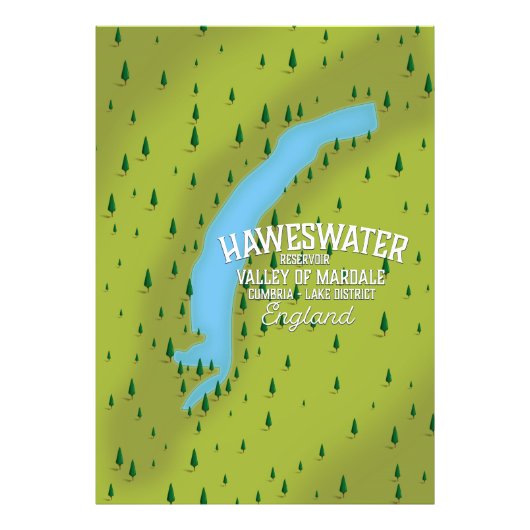 ハーズウォーター貯水池の旅行地図ポスター フォトプリント            (正面)
