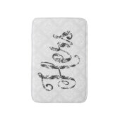 ハーズブラックモダン文字&ホワイトダマスク バスマット (正面縦)