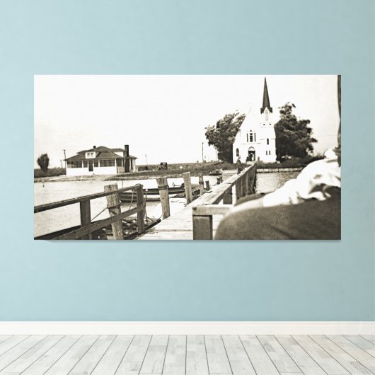 ハーセンアイランドミシガンセントマークス教会1925ビュー キャンバスプリント (インサイチュ (ウッドフロア))