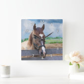 ハーター付き茶色の馬 スクエア壁時計 (ホーム)