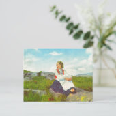 ハーダンガーの衣装、ノルウェーのヴィンテージ像。 ポストカード (スタンド正面)